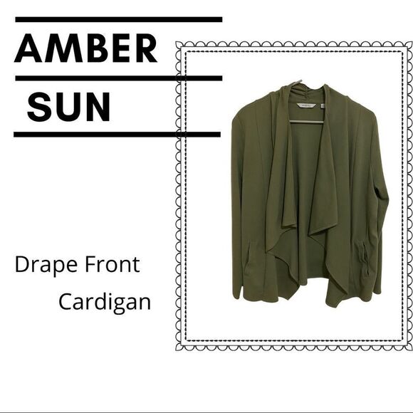 🆕💼Amber Sun Drape Front Olive Green Cardigan - Picture 1 of 8
